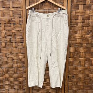 Vintage Simons Beige 100% Linen Cropped Pants with Drawstring